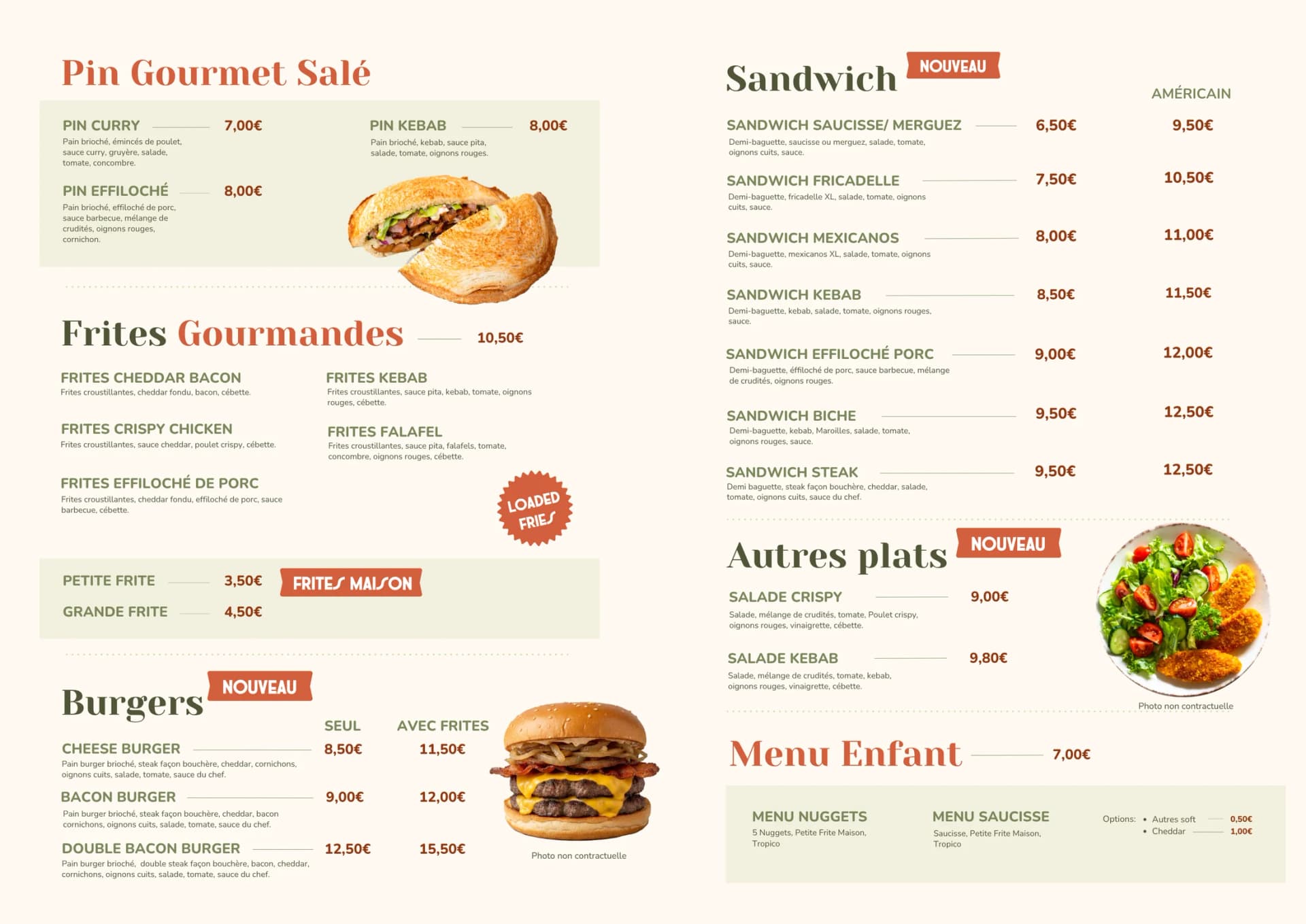 Menu du snack-friterie Au Pin Gourmet