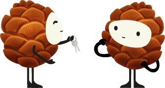 La mascotte Pomme de Pin remet les clés à un nouveau propriétaire